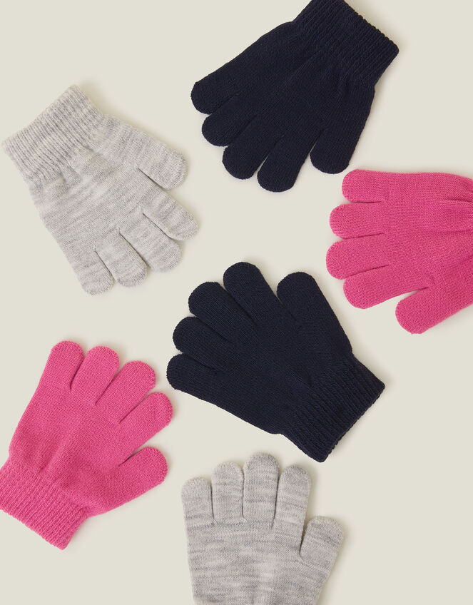3-Pack Girls Plain Knit Gloves, Multi (PASTEL MULTI), large
