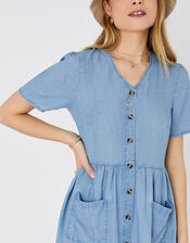 Chambray Mini Dress, Blue (BLUE), large