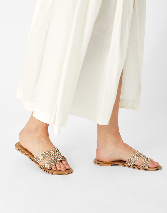 Beaded Slip On Sandals, Gold (GOLD), large