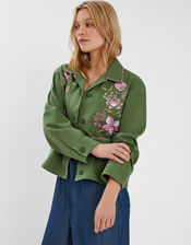 Jasmine Embroidered Cotton Jacket, Green (KHAKI), large