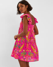 Ornamental Print Frilly Mini Dress, Pink (PINK), large