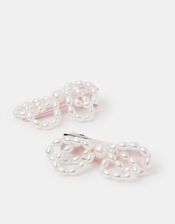 2-Pack Girls Pearl Bow Hair Clips, , large