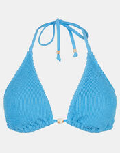 Crinkle Textured Triangle Bikini Top, Blue (BLUE), large