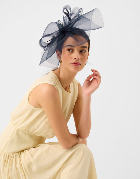 Large Crin Fascinator, Blue (NAVY), large