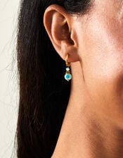 14ct Gold-Plated Bead Drop Huggie Hoop Earrings, , large