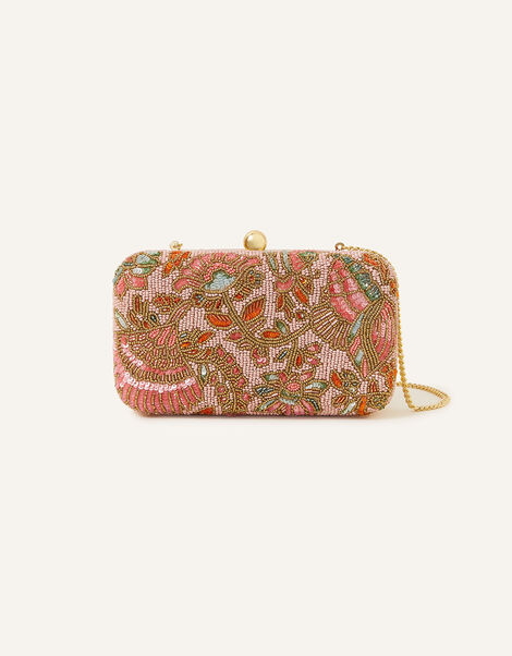 Beaded Floral Hardcase Clutch Bag, , large
