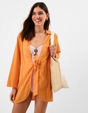 Tie Beach Cover Up Shirt, Orange (ORANGE), large