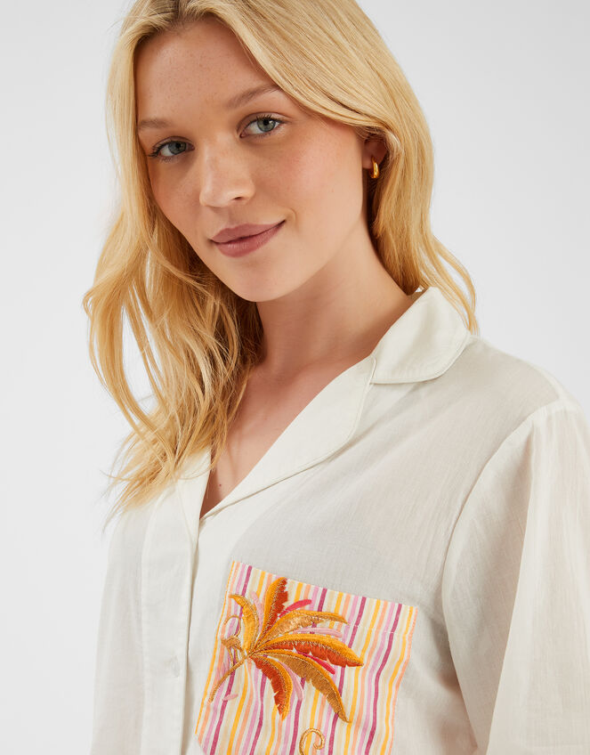 Embroidered Stripe Long Pyjamas Set, Pink (PINK), large