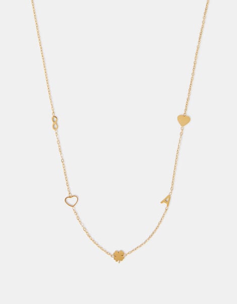 Stainless Steel Initial Charm Necklace, Gold (GOLD), large