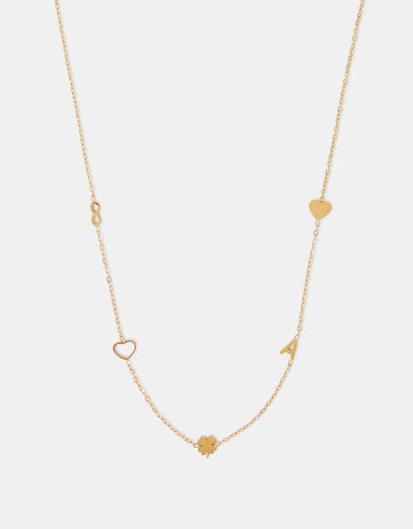 Stainless Steel Initial Charm Necklace, Gold (GOLD), large