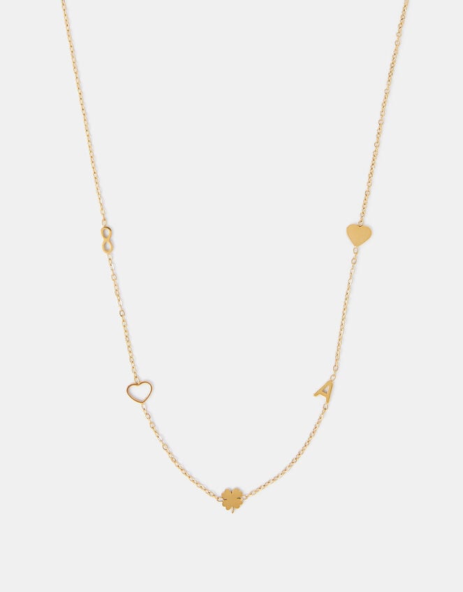 Stainless Steel Initial Charm Necklace, Gold (GOLD), large