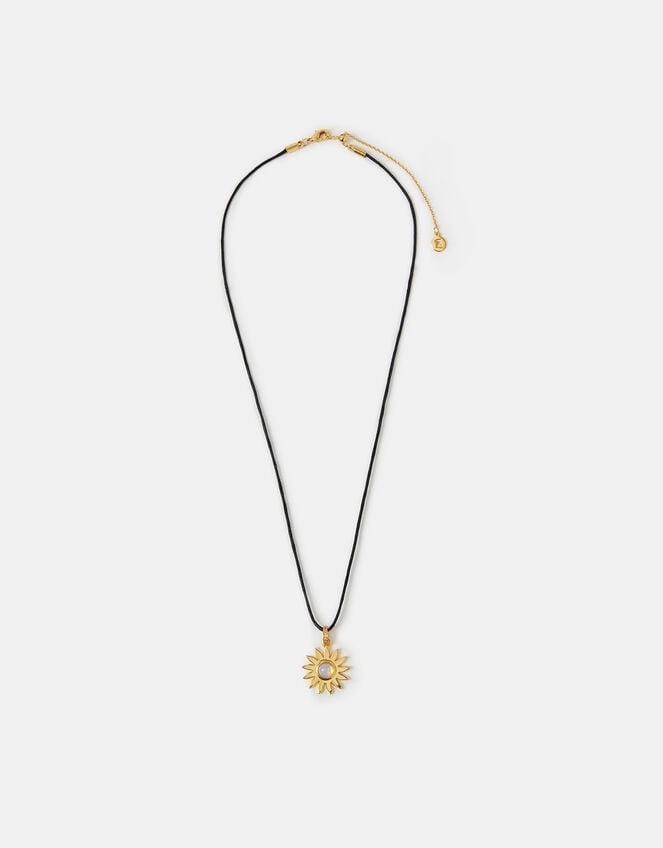 14ct Gold-Plated Sun Pendant Cord Necklace, , large