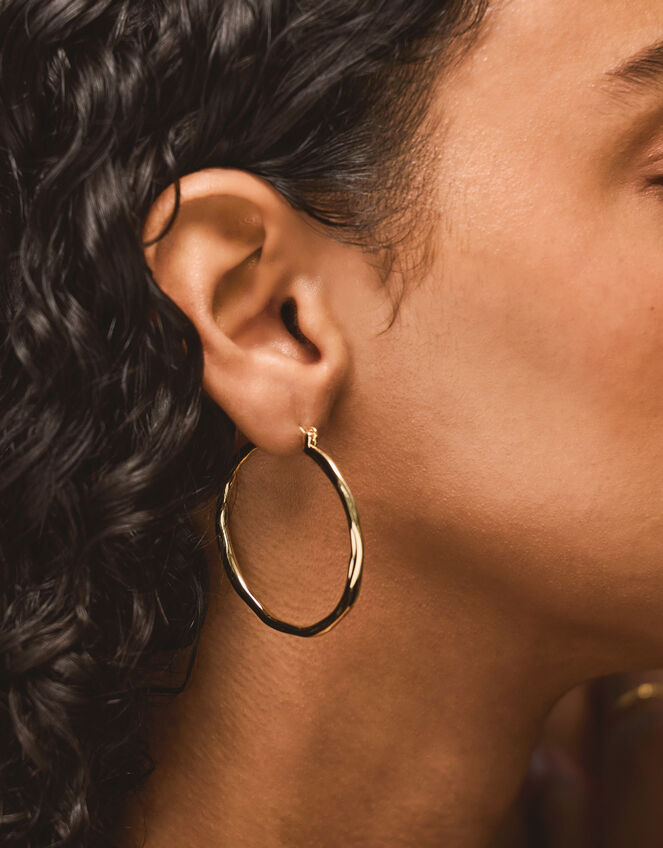 14ct Gold-Plated Molten Hoop Earrings, , large
