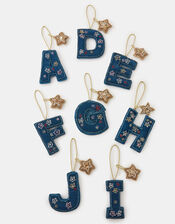 Embellished Initial Christmas Tree Decoration, Teal (TEAL), large