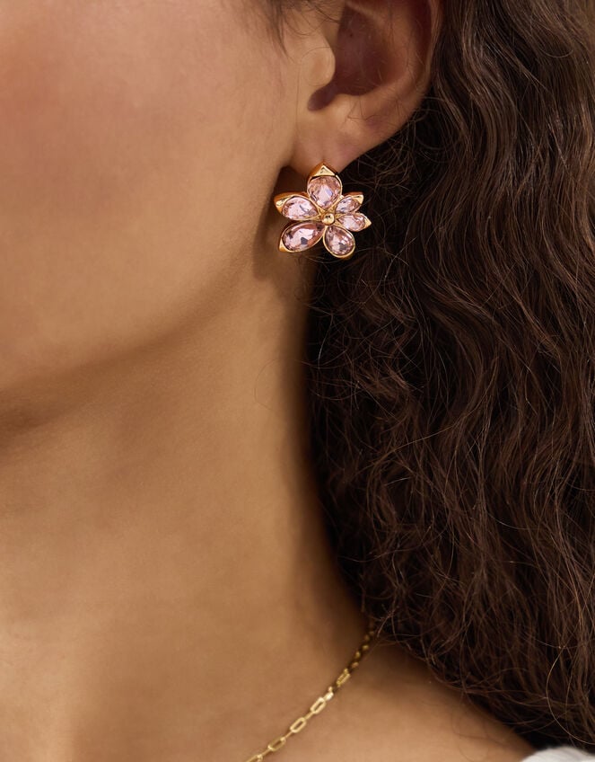 Gemstone Flower Stud Earrings, , large