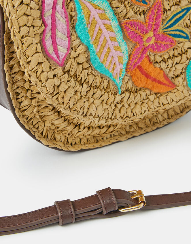 Embroidered Raffia Crossbody Bag, , large