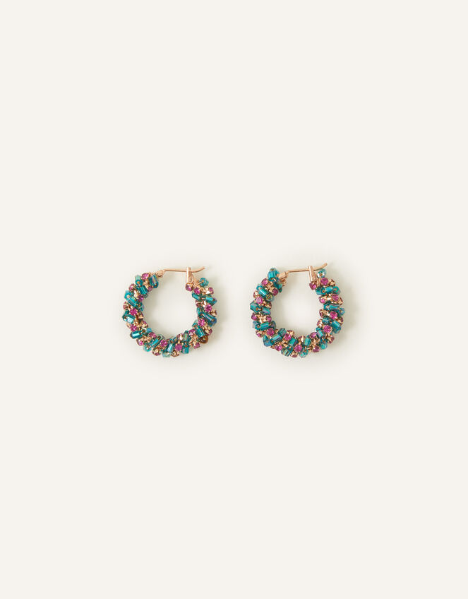 Mini Bead and Gem Hoop Earrings, , large