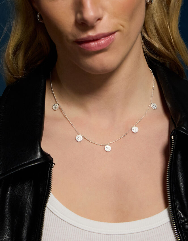 Sterling Silver-Plated Coin Charm Necklace, , large