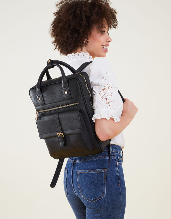 Double Handle Large Backpack, Black (BLACK), large