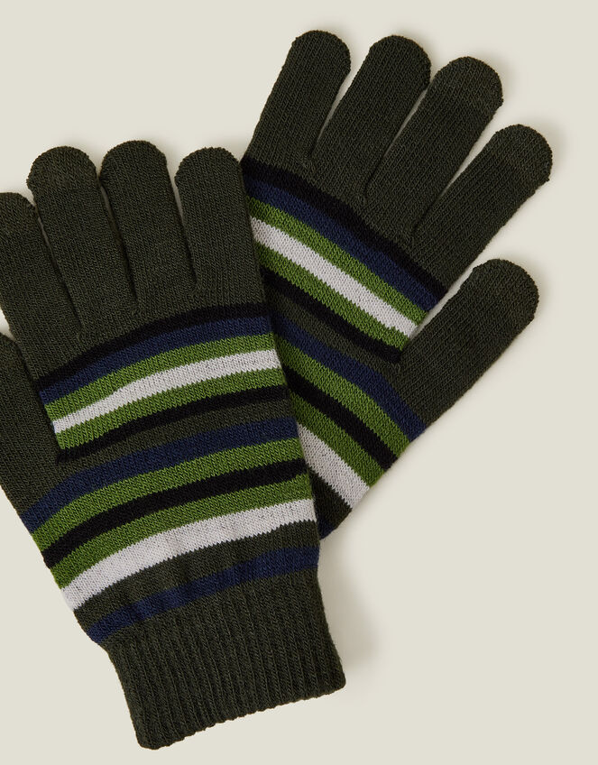 Touchscreen Stripe Knit Gloves, Green (GREEN), large