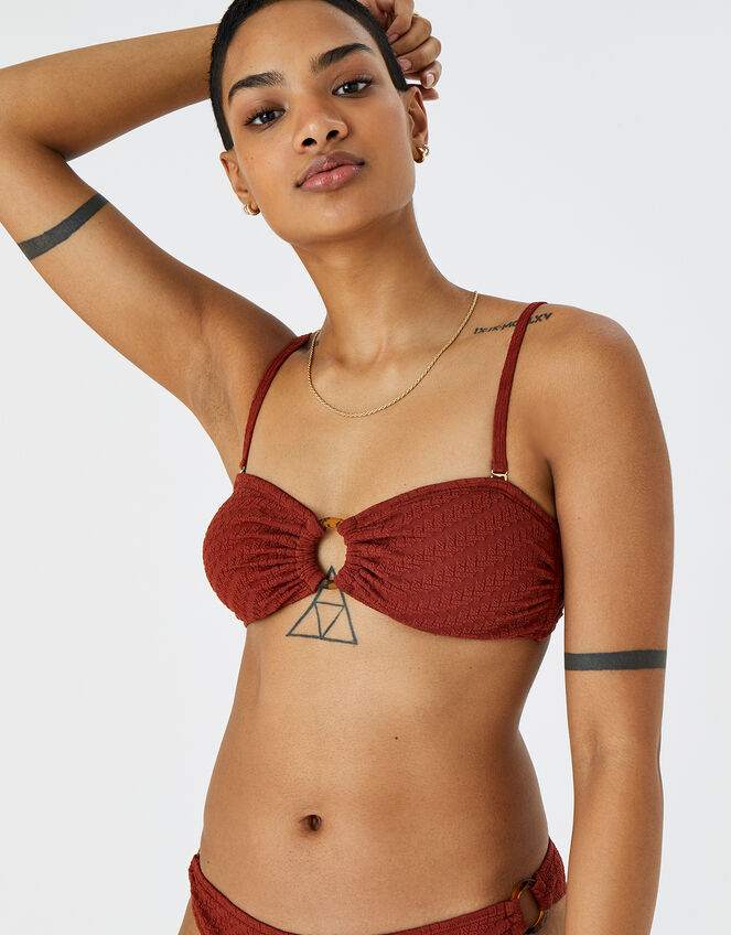 Texture Ring Bandeau Bikini Top, Orange (RUST), large