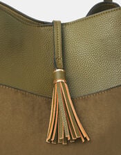 Slouchy Tassel Charm Shoulder Bag, Green (OLIVE), large