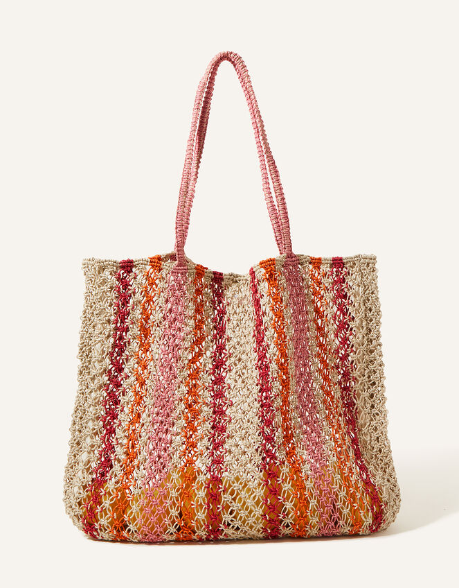 Stripe Macrame Shopper Bag, , large