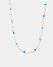 Sterling Silver-Plated Blue Quartz Station Necklace, , large