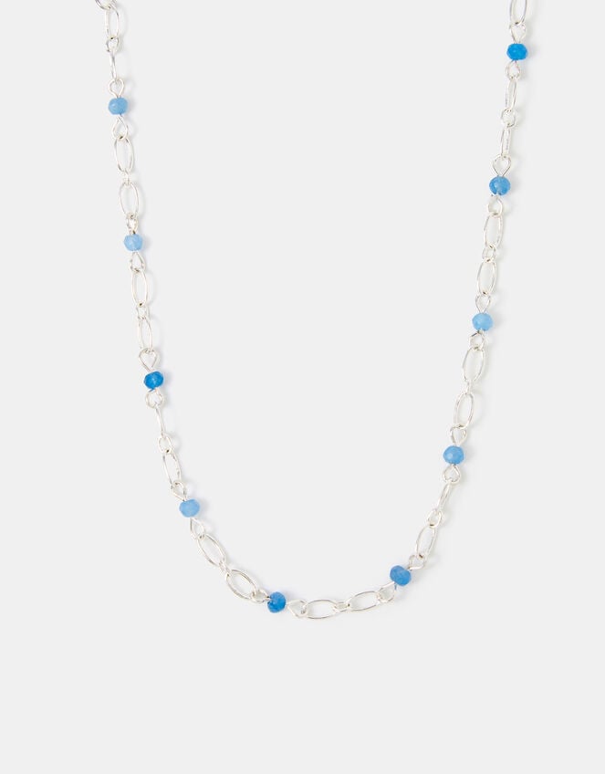 Sterling Silver-Plated Blue Quartz Station Necklace, , large