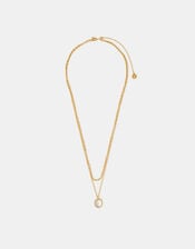 14ct Gold-Plated Clear Quartz Pendant Layered Necklace, , large