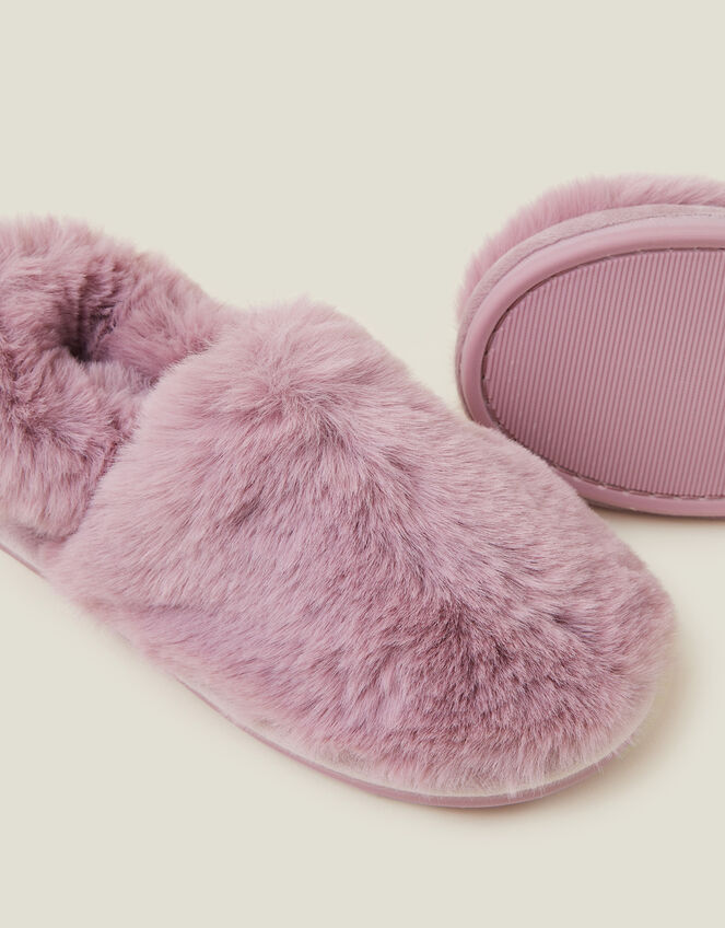 Faux Fur Slingback Slippers, Purple (LILAC), large