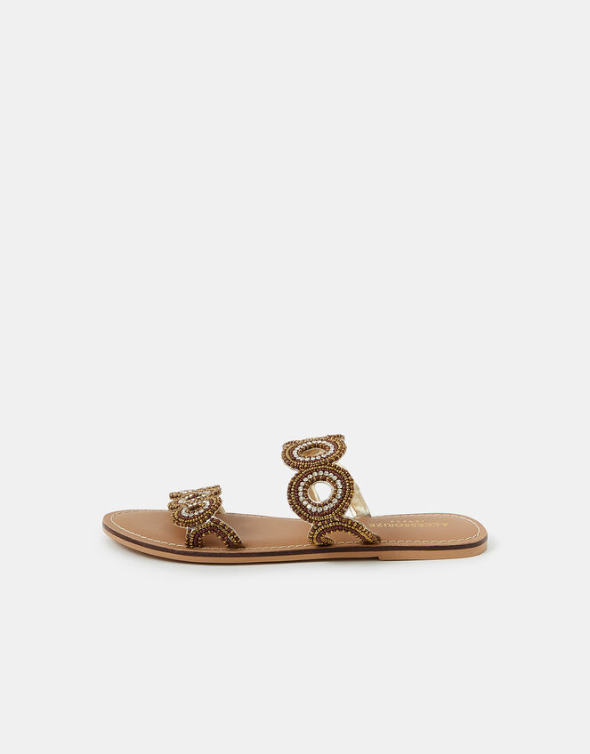 Beaded Circle Strap Sandals, Brown (BROWN), large