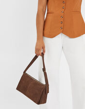 Suede Shoulder Bag, Brown (CHOCOLATE), large