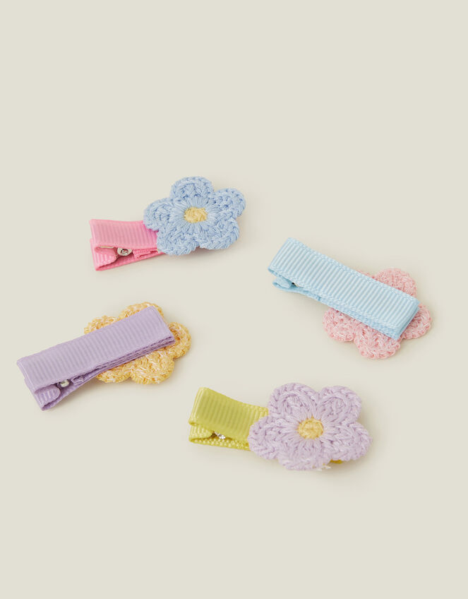 4-Pack Girls Crochet Flower Salon Hair Clips, , large