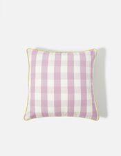 Gingham Contrast Edge Cushion Cover, Purple (LILAC), large