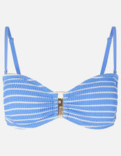 Stripe Textured Bandeau Bikini Top, Blue (BLUE), large