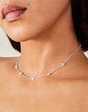Sterling Silver-Plated Diamante Flower Collar Necklace, , large