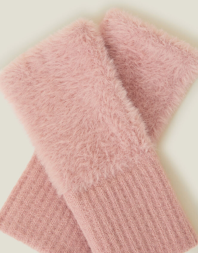 Fluffy Knit Cut Off Gloves, Pink (PINK), large