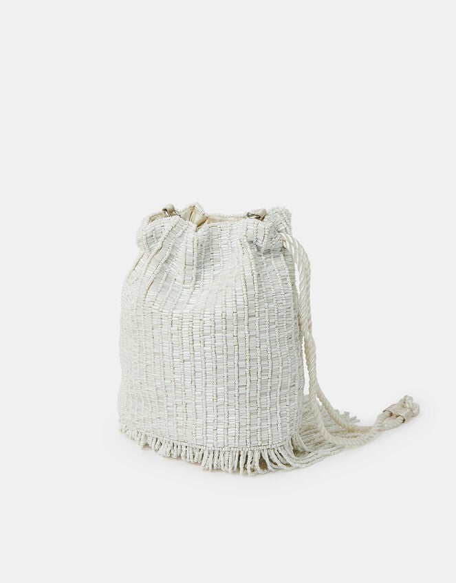 Bridal Bead Fringe Bucket Bag, , large