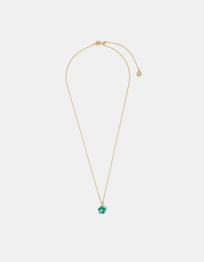 14ct Gold-Plated Green Quartz Flower Pendant Necklace, , large