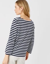 Stripe Boat Neck T-Shirt, Blue (NAVY), large