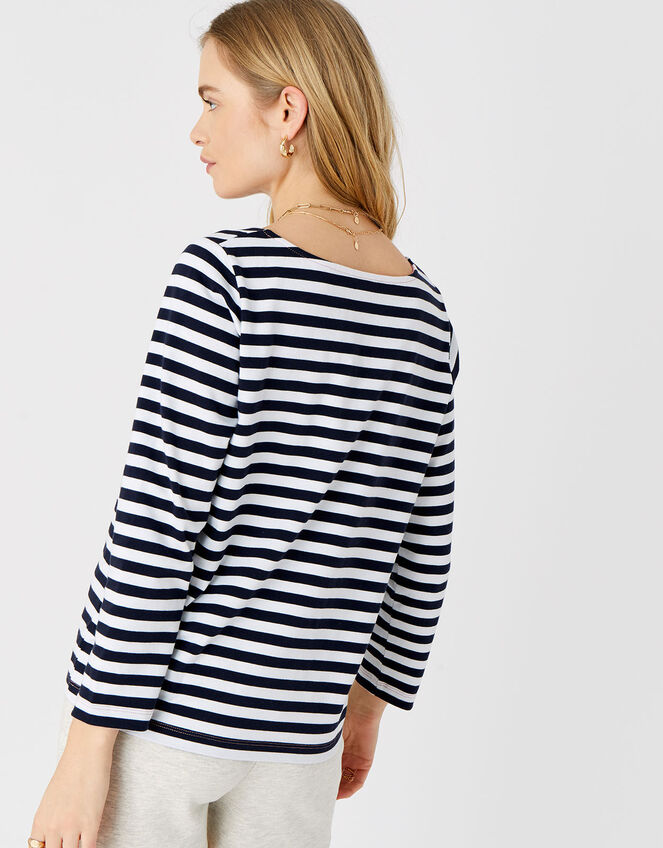 Stripe Boat Neck T-Shirt, Blue (NAVY), large
