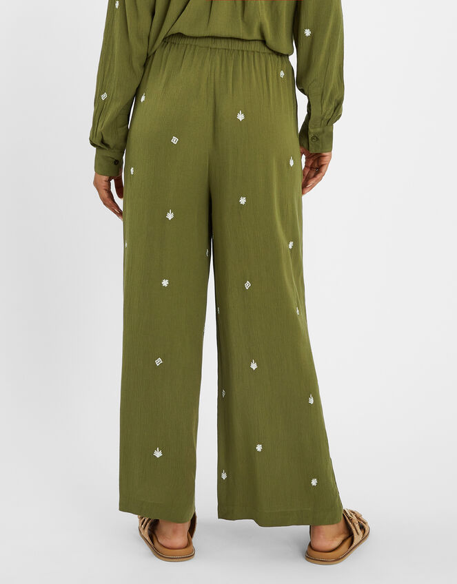 Embroidered Crinkle Trousers, Green (KHAKI), large