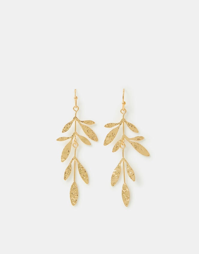 Fine Textured Leaf Drop Earrings, , large