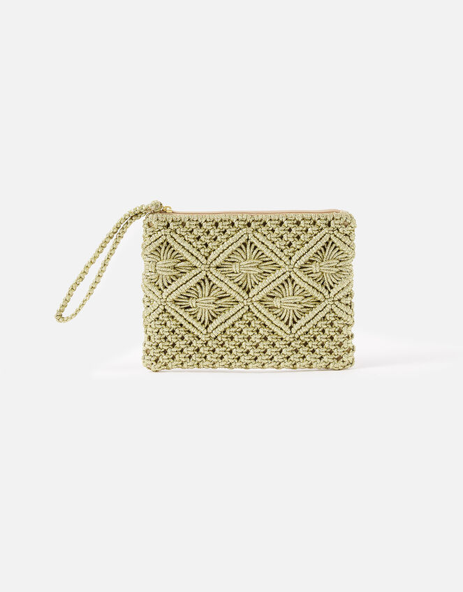 Metallic Macrame Clutch Bag, , large