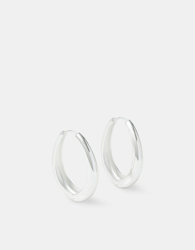 Sterling Silver-Plated Clasp Hoop Earrings, , large