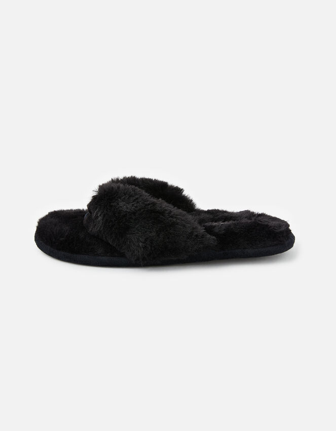 Laura Fluffy Thong Slippers, Black (BLACK), large