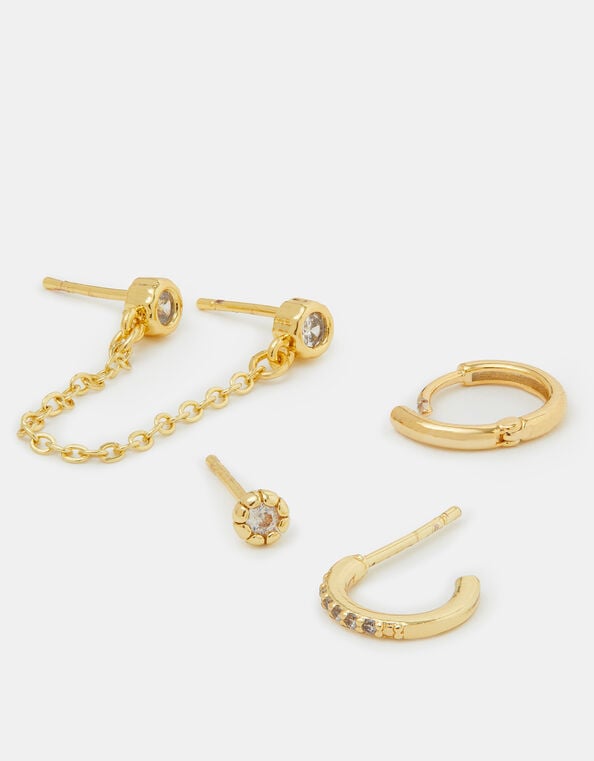 4-Pack 14ct Gold-Plated Stud & Hoop Earrings, , large