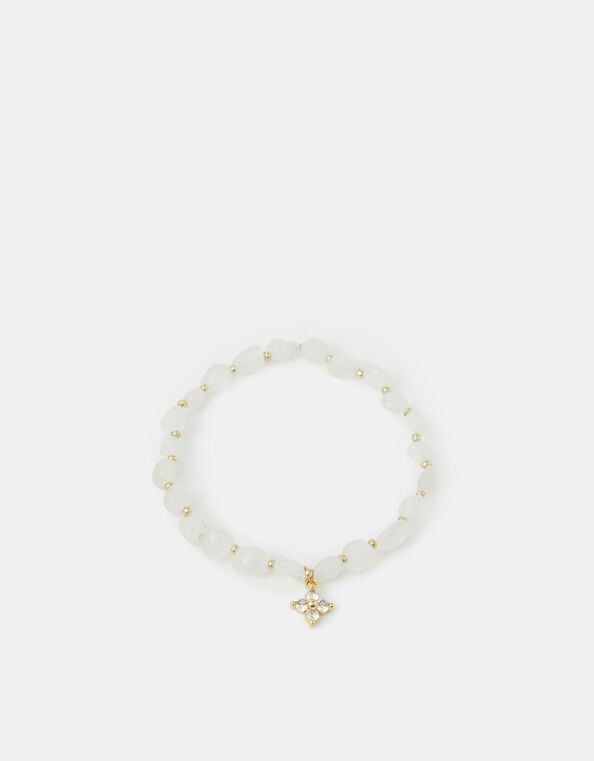 14ct Gold-Plated Clear Quartz Beaded Charm Bracelet, , large