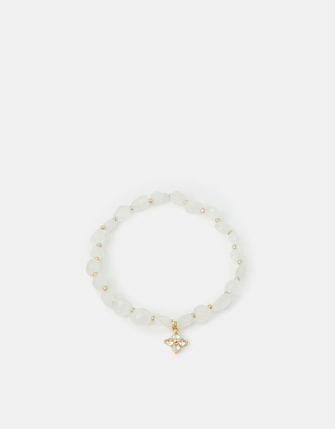 14ct Gold-Plated Clear Quartz Beaded Charm Bracelet, , large
